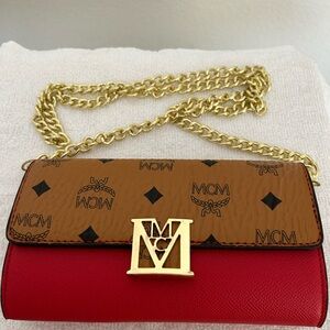 MCM Red and Brown Crossbody Bag